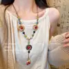 Jiangnan na Chuva Nebulosa, Colar Cerâmico Estilo Chinês Antigo para Mulheres, Suéter Longo Fresco Inspirado em Zen, Acessórios Retro Hanfu para Fotografia