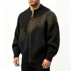 Cardigan de Tricô Masculino Jacquard Estilo Étnico Vintage Outono Inverno Gola Alta Zíper Solto Preguiçoso Casaco Suéter