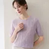 Baicai Rong Outono Inverno Malha de Caxemira Gola Redonda Manga Longa Feminino Jacquard Vazado Pulôver Solto Camada Base Top
