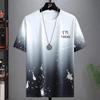 Camiseta Masculina de Seda Gelada Gradiente Manga Curta Verão Sensação de Gelo Nova Rápida Secagem Top Solto Masculino Tendência Manga Meia