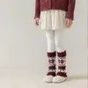 Polainas de algodón para niñas Shoesheng para otoño e invierno, calcetines apilados de lana cálida y gruesa Fair Isle, polainas vintage Maillard para pantorrilla