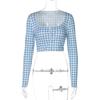 Ropa de Mujer Popular de Europa y América Verano 2025 Moda Cardigan de Estampado a Cuadros Camiseta de Manga Larga Ajustada con Botones Comercio Exterior al por Mayor