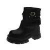 Botas de Cano Curto Femininas 2026 Novas Botas de Cowboy Ocidentais de Outono Marrom Maillard Botas Enrugadas Solado Grosso Botas para Calça que Aumentam a Altura