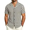 Camisa Masculina Retro Americana de Manga Curta com Gola Cubana, Casual Solta, Caimento Fluido, Resistente a Amassados