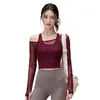 Novas Roupas de Yoga Outono e Inverno Tops Esportivos Emagrecedores Ajustados Tops de Manga Longa com Bojos Trajes de Treinamento Fitness Atacado