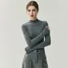 Suéter de lana 100% de hilo Yangzi lavable a máquina, de punto fino, para mujer, cuello medio alto, ajustado, suéter de punto base sin costuras, tejido ajustado