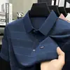 Camiseta de Manga Corta Rayada de Seda de Hielo, Polo Delgado de Lujo para Negocios Casual de Verano para Hombres de Mediana Edad y Jóvenes, Estilo Papá