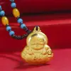 Pingente de Guanyin Buda em jade com incrustação de ouro Pingente de ouro espesso 4D Bolsa de ouro Buda Maitreya de jade Pé de Guanyin Ouro corajoso atacado