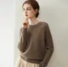 Suéter gola redonda ombro raglã 100% cashmere outono e inverno para mulheres, pulôver solto e casual, suéter base espesso e quente