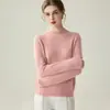 Suéter feminino de cashmere com gola alta discreta, nova malha versátil de caimento solto para outono e inverno, pulôver de manga longa