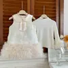 Vestido para niña, nuevo estilo otoño 2026, con un toque lujoso y elegante, top de malla sin mangas y un pequeño vestido inspirado en Chanel