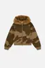 Sudadera con Capucha Diseño de Cuello de Piel Sintética Corta Ajustada Estilo Callejero Chica Caliente Comercio Transfronterizo Europeo y Americano Venta al por Mayor Retro Camuflaje Para Mujer