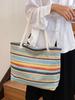 Bolso de Hombro Estilo Coreano para Mujer 2025 Verano Nuevo Bolso Tote de Color Contrastante Moda Tendencia Paja Tela Azul