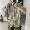 Camisa floral estilo hawaiano tailandés americano, verano estilo Hong Kong retro playa costera floral para pareja de manga corta para hombre