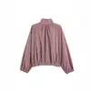 Venta al por mayor para comercio exterior 2026 Moda europea y americana casual corbata ajustable plisada a cuadros cuello alto chaqueta para mujer L28745
