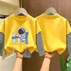 Camiseta de manga larga para niño, imitación dos piezas, algodón puro, nuevo estilo otoño 2026, para niños mayores, top básico para primavera y otoño