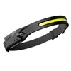 1 Juego Color: Material Negro: Linterna frontal LED con sensor de mano de silicona para ciclismo al aire libre, carga USB