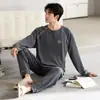 Pijama Masculino de Cor Sólida Plus Size Novo para Outono e Inverno, Conjunto de Casa Pulôver com Manga Longa e Calça Longa de Seda de Leite, Pode Ser Usado Fora, Duas Peças
