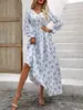 Vestido Versátil de Moda para Mujer de Amazon Otoño con Cuello en V Bestseller en AliExpress con Dobladillo Amplio y Mangas Largas Estampadas