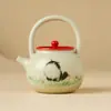 Tetera Roja Divertida de Gato Salvaje de Primavera Estilo Palacio, Tetera Individual de Cerámica con Separación de Agua y Té, Juego de Té Casero Estilo Chino para Una Persona