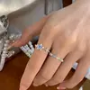 Anillo de Estrella de Zircón Azul Marino Fresco para Mujer Diseño de Gota de Aceite de Nicho Anillo Abierto Anillo para Dedo Índice Anillo Personalizado de Moda