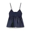 Para Roupas Femininas Europeias e Americanas Transfronteiriças Aliexpress Venda Quente Verão Sexy Versátil Gola V Azul Marinho Tricô Patchwork Camisola