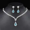 Collar y Pendientes de Dos Piezas con Colgante de Gota de Agua de Pedrería Simple Europeo y Americano Cadena de Garra Accesorios para Vestido de Boda Fiesta