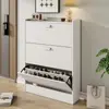 Zapatero ultradelgado de 17 cm para uso doméstico, gabinete moderno y simple de entrada con puerta abatible para pasillos estrechos, zapatero económico, ahorrador de espacio