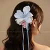 Horquilla de Malla Rosa Dulce con Flor para Mujer, Pinza Suave de Verano para Flequillo, Horquilla Lateral con Decoración de Flor, Accesorio de Cabello de Hada