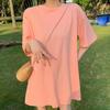Camiseta de manga corta de algodón puro rosa de alta calidad para mujer, de verano, holgada, de talla grande, fina, de longitud media, de color liso, moda europea.