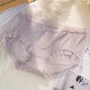 Ropa interior de seda de hielo de verano para mujer, pantalones sexys ultrafinos de cintura media con sensación de desnudez, bañadores con borde de encaje en la cadera para niñas