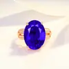 Gran Venta Anillo de Diamante Azul Grafito Grande Desnudo Anillo de Gema Topacio Chapado en Oro de 18 Quilates Diamante Zafiro Anillo Abierto