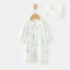 Macacão de Algodão com Gelo e Oxigênio de Manga Longa para Bebê Macacão de Verão Fino para Engatinhar Bebê Macacão com Ar Condicionado para Recém-Nascido com Babador