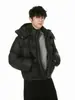 Mtlclothes Roupa Masculina Estilo Coreano Cor Sólida Couro PU Gola Alta Acolchoada Curta com Capuz Jaqueta Puffer Casual.