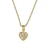 Hip-Hop Transfronteiriço Novo Produto Cobre Inlaid com Zircônio Personalizado Criativo Moda Pedra Tridimensional Coração Formato Pingente Cheio Zircônio Coração de Pêssego Colar