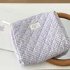 Bolsa de Cosméticos Acolchada a Cuadros Bolsa de Almacenamiento de Cosméticos de Gran Capacidad Bolsa de Tocador Portátil Linda Bolso de Mano para la Muñeca de Algodón