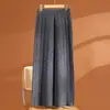 Calça de Lã 100% Pura com Malha Grossa Perna Larga Feminina Outono Inverno Cintura Alta Caimento Reto Casual Calça Longa Solta
