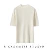 2025 Primavera e Verão Nova Chegada Roupa de Uma Linha Suéter de Lã Pura Gola Alta Falsa Manga Curta Padrão Espinha de Peixe Camiseta Base Top