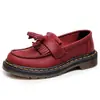 Mocasines Rojos con Borlas Crazy Horse para Mujer, Zapatos Pequeños de Cuero Genuino de Caña Baja, Cuero de Primera Capa, Estilo Británico, Zapatos Casuales de Moda para Estudiantes con Punta Redonda