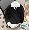 Moletom Camisa Patchwork Falso Duas Peças Estilo Americano Marca Tendência Outono 2025 Unissex Design de Nicho Roupa de Casal Top Tendência