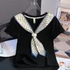 Recomendado para Uso Pessoal ~ Camiseta Curta de Seda com Manga Curta no Ombro Direito para Mulheres Verão Nicho Chique Slim Top Curto com Decote V