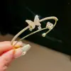 Pulseira Aberta Borboleta Flor Zircônia Dupla Camada Estilo Coreano Sentido de Alto Padrão Novo Estilo Pulseira Celebridade da Internet Elegante Exquisite Pulseira para Mulheres