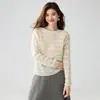Cardigã de cashmere jacquard vazado estilo boho ombro a ombro 2026 outono novo malha fashion arejada para mulheres