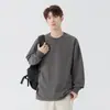 Sudadera Camiseta de Manga Larga de Algodón Puro Casual Enbu para Hombre, Tendencia Ins de Primavera y Otoño, Versátil, Holgada, Cuello Redondo, Camiseta Base Top