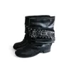 Botas Bootcut Remachadas Adelgazantes 2025 Otoño Nuevas Punta Redonda Tacón Apilado Botas Vaqueras Occidentales Botas Largas Retro Picantes para Mujer