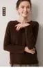 Suéter Feminino 100% Caxemira Pura Outono/Inverno Novo Gola Redonda Borda Enrolada Manga Longa Pulôver Malha Fashionável Camada Base Suéter
