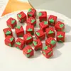 Contas Quadradas com Bolinhas de Morango Acrílico Furo Reto Contas Soltas Estampadas Acessórios para Pendurar Corrente de Celular Bolsa DIY Feito à Mão