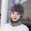Chapéu feminino outono e inverno quente all-match Rex coelho chapéu de pele de pele de meia-idade e idosa mãe earmuffs cachecol terno