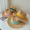 Verano Nuevo Estilo Rafia Borde Crudo Color Caramelo Sombrero de Jazz Sombrero Casual para el Sol Vacaciones Marinas Sombrero de Playa Tendencia de Mujer