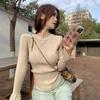Camiseta Básica de Punto con Cuentas para Otoño e Invierno, Estilo Francés con Mangas de Trompeta, Suéter de Punto Delgado, Top de Nicho Estilo Occidental Coreano